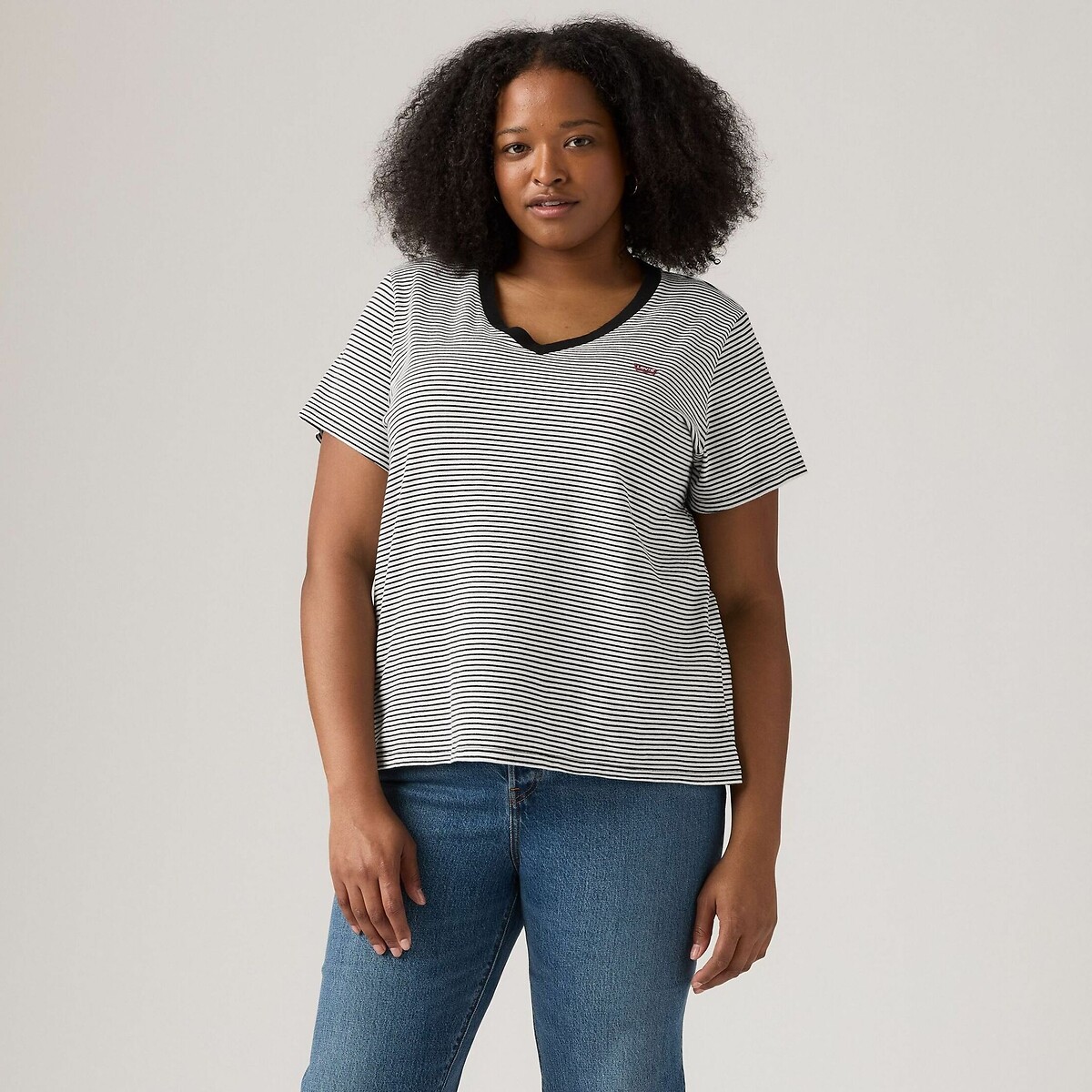 LEVI&rsquo;S PLUS Gestreept V-hals T-shirt met korte mouwen