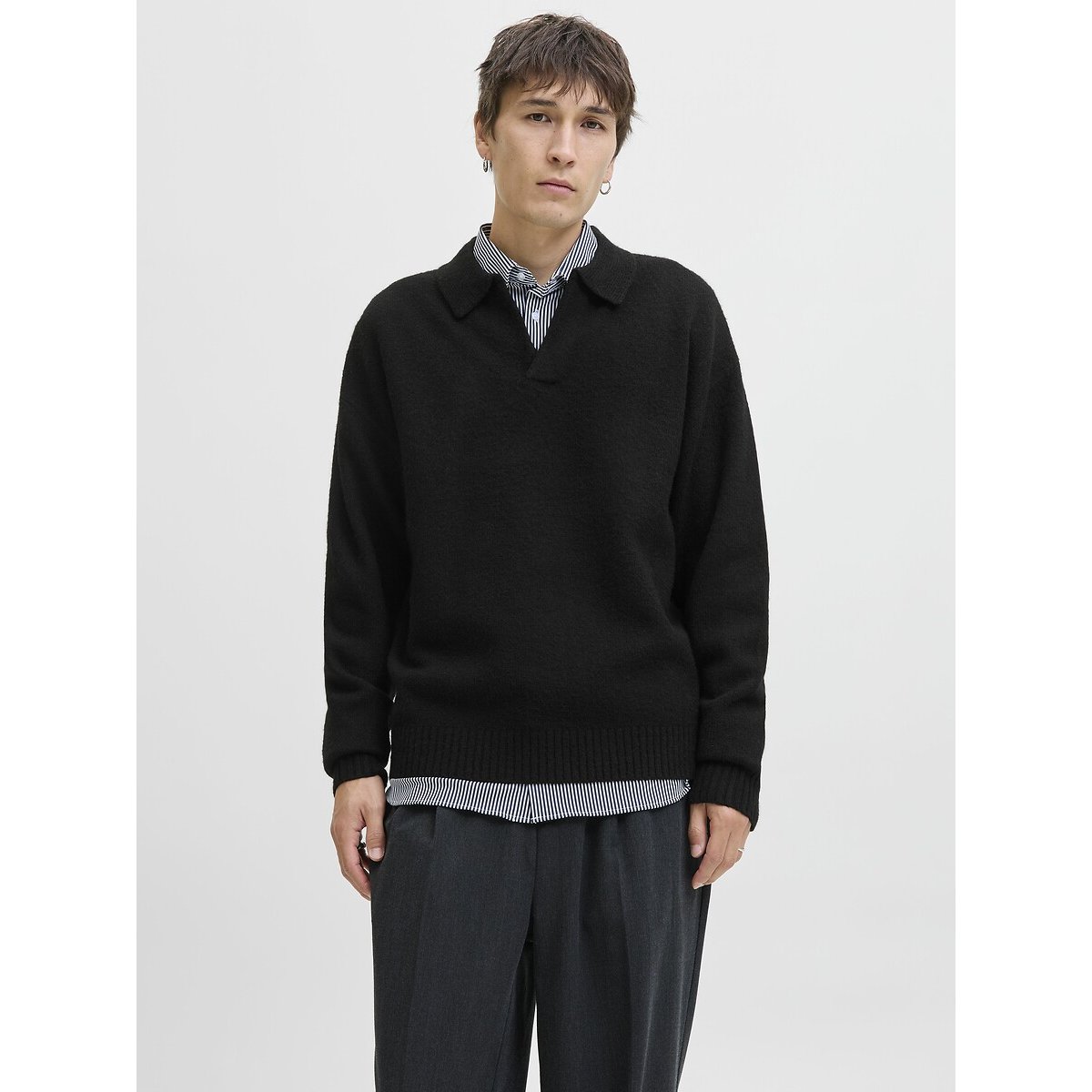Jack & Jones Open Jumper With Polo Collar Men's Black Extra Large