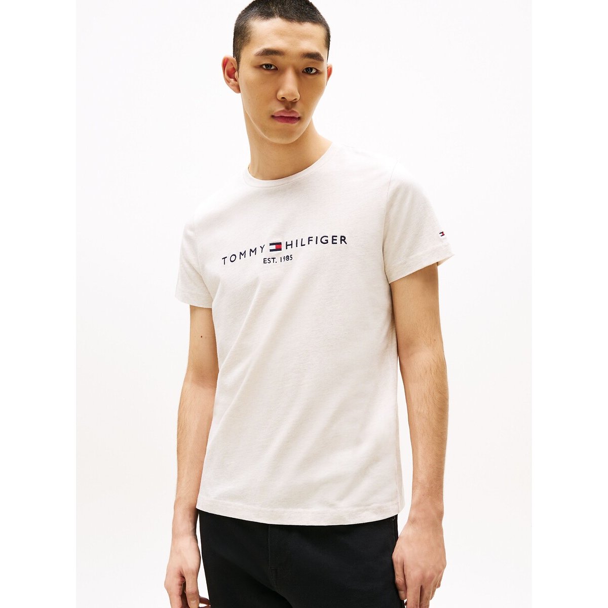 Tommy Hilfiger Fitted Jersey T-Shirt With Embroidered Logo Men's Light Beige Small