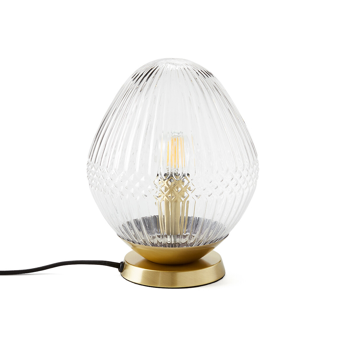 LA REDOUTE INTERIEURS Lamp in messing en geribbeld glas, Ari
