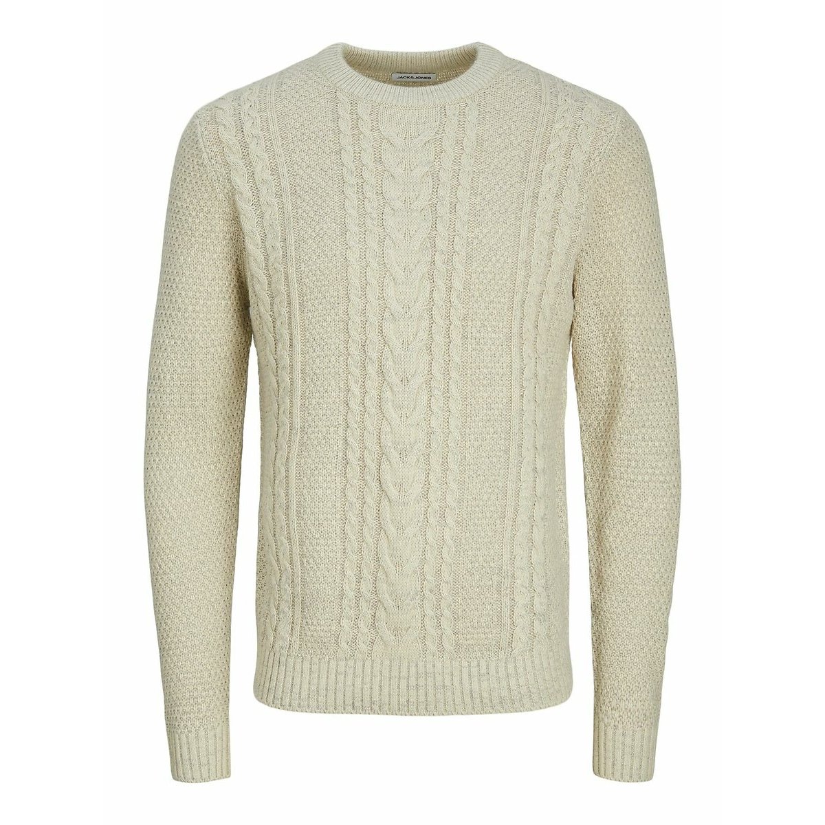Jack & Jones Men's Ecru Structured Knit Jumper With Crew Neck Extra Small