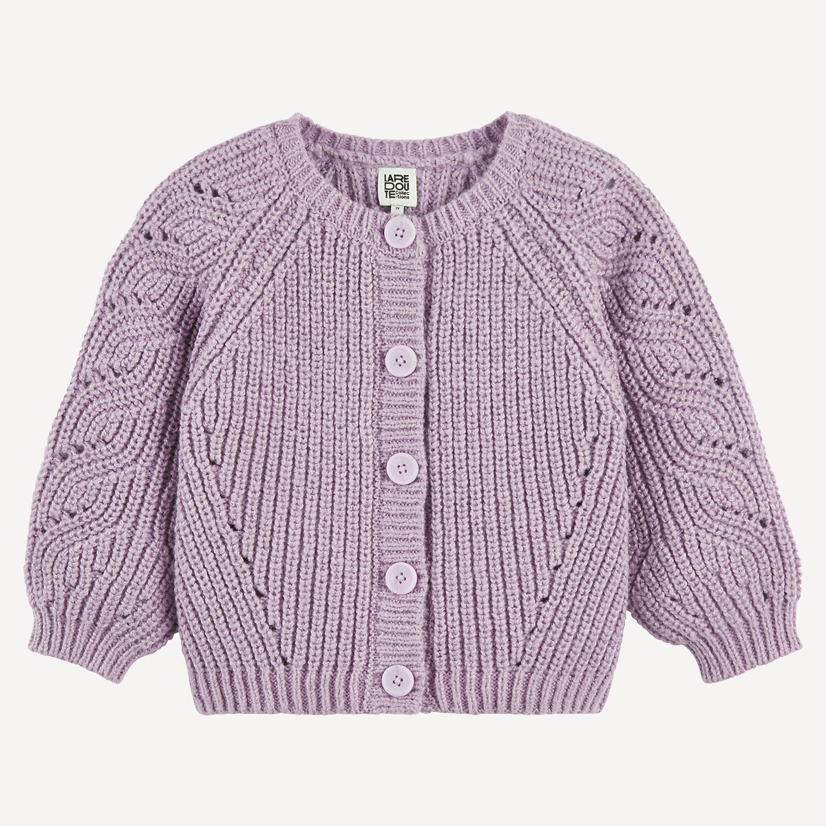 La Redoute Collections Crew Neck Cardigan In Ribbed Fine Knit Mauve 18M (81Cm)