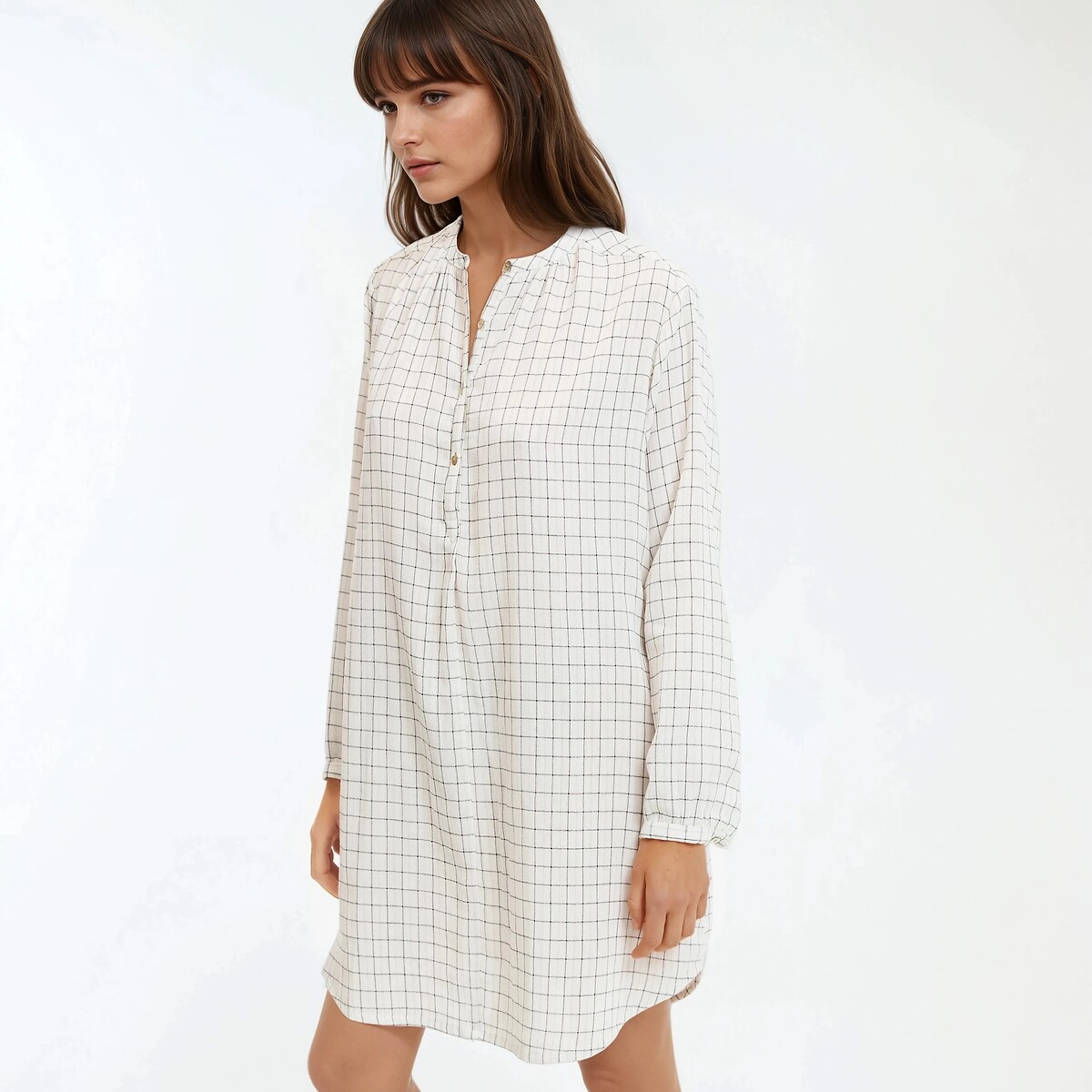 La Redoute Collections Signatures Margot Nightshirt In Double Cotton Muslin Women's Checked Xxl