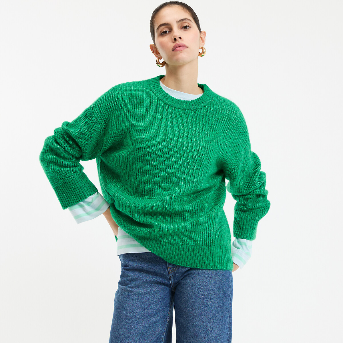 La Redoute Collections Crew Neck Jumper In Chunky Soft Knit Women's Green Xxl