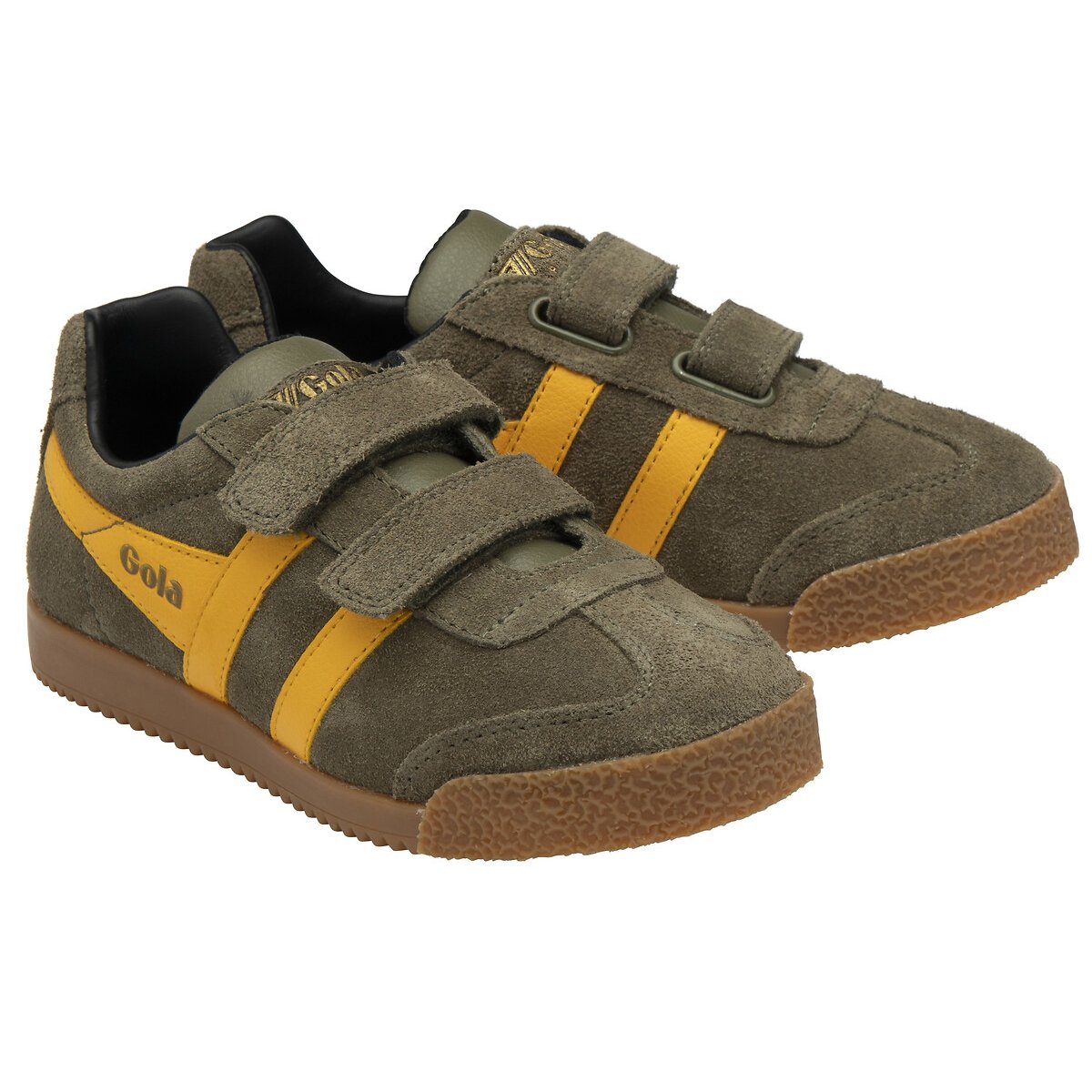 Gola Khaki/Yellow Kids Harrier Strap Trainers In Suede Size 31