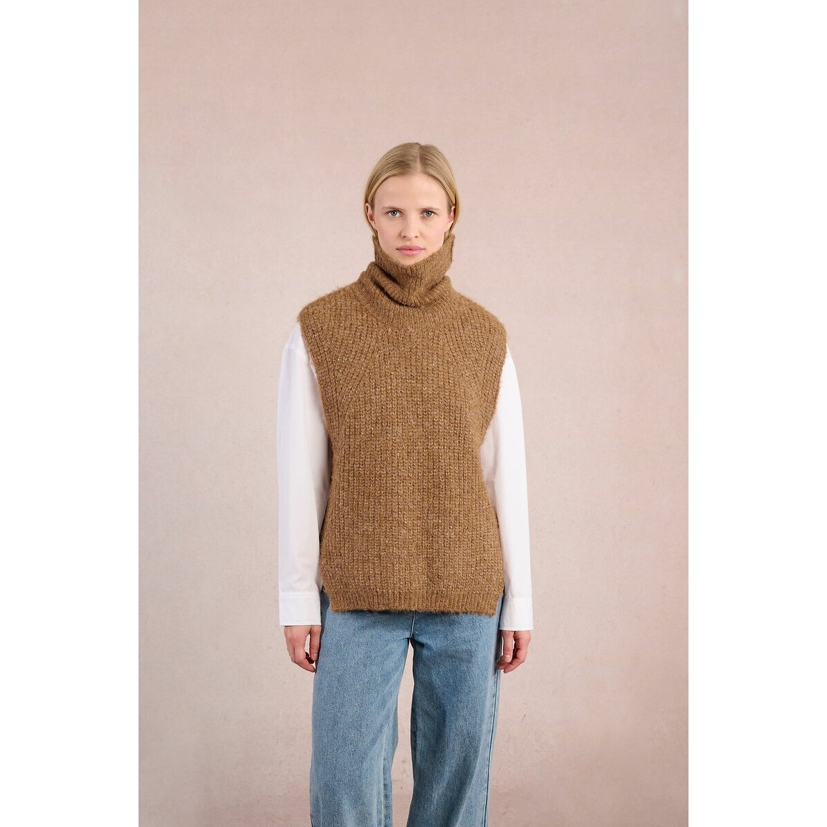 Molly Bracken Sleeveless Knitted Turtleneck Jumper Women's Brown Large