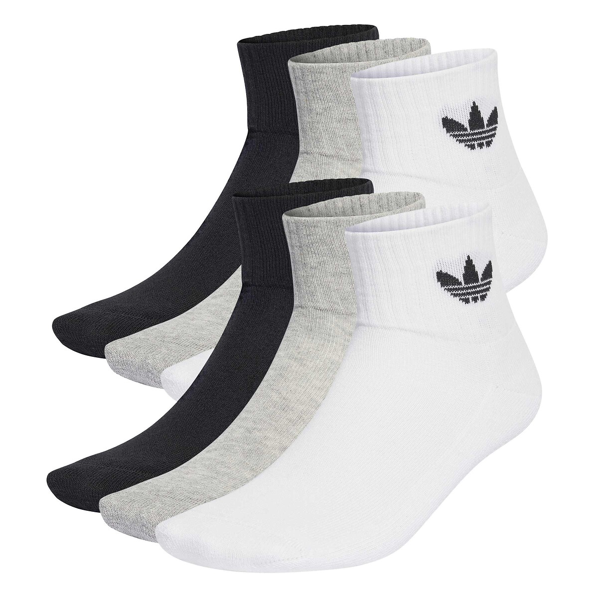 Adidas Originals Pack Of 6 Pairs Of Mid Socks Men's White + Black + Grey Xl+