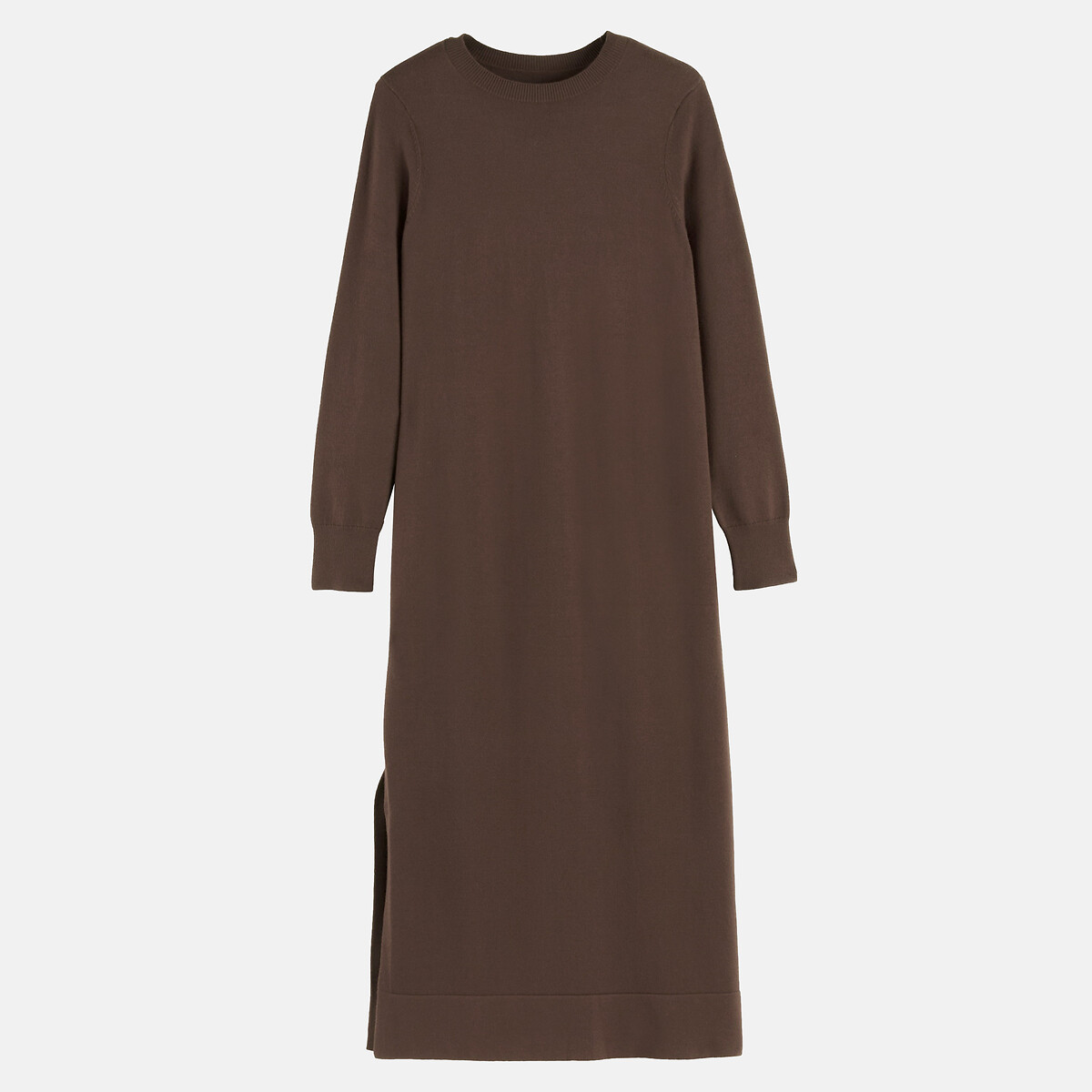 La Redoute Collections Vestido jersey largo de manga larga. Marrón oscuro