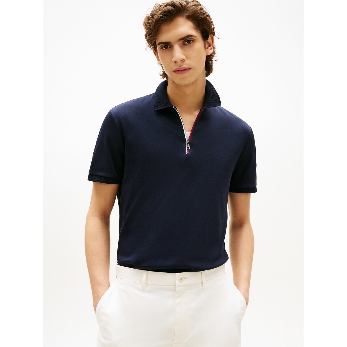 Polo regular con cuello de cremallera Hombre Talla M. Color Azul