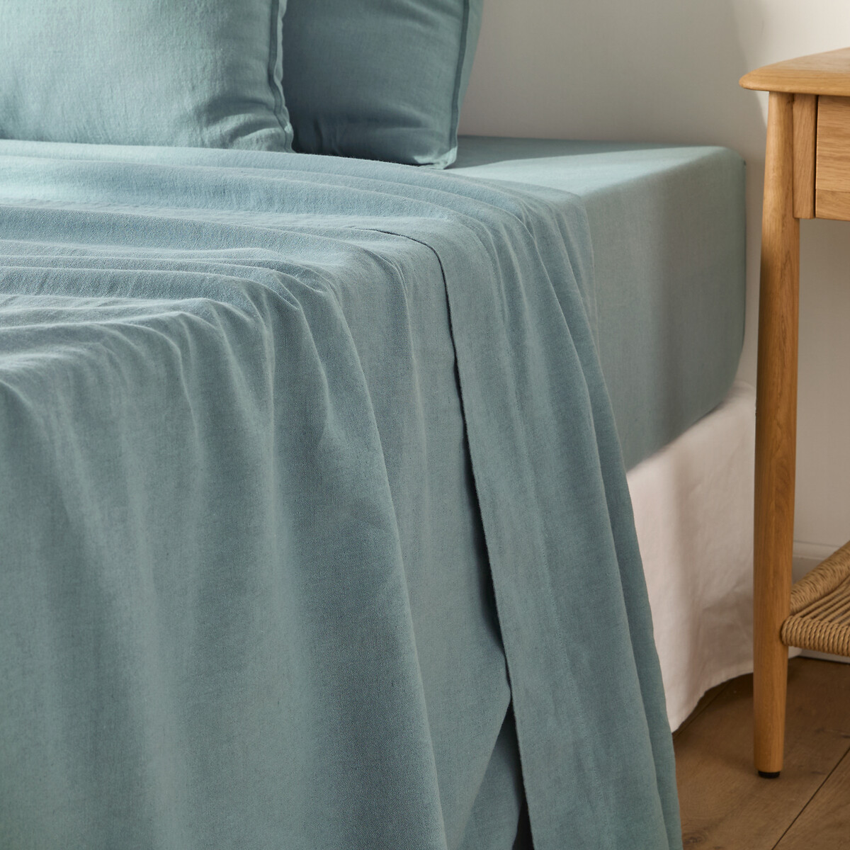 La Redoute Interieurs Marnie Flat Sheet In Washed Cotton/Linen Unisex Grey Blue Single (180X290cm)
