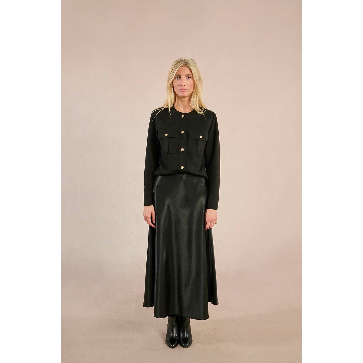 Molly Bracken Maxi Satin Skirt Women's Black Extra Small