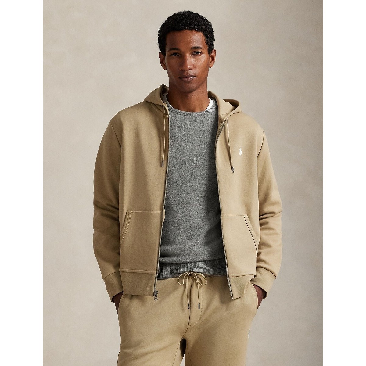 Dubbelgebreide hoodie met rits