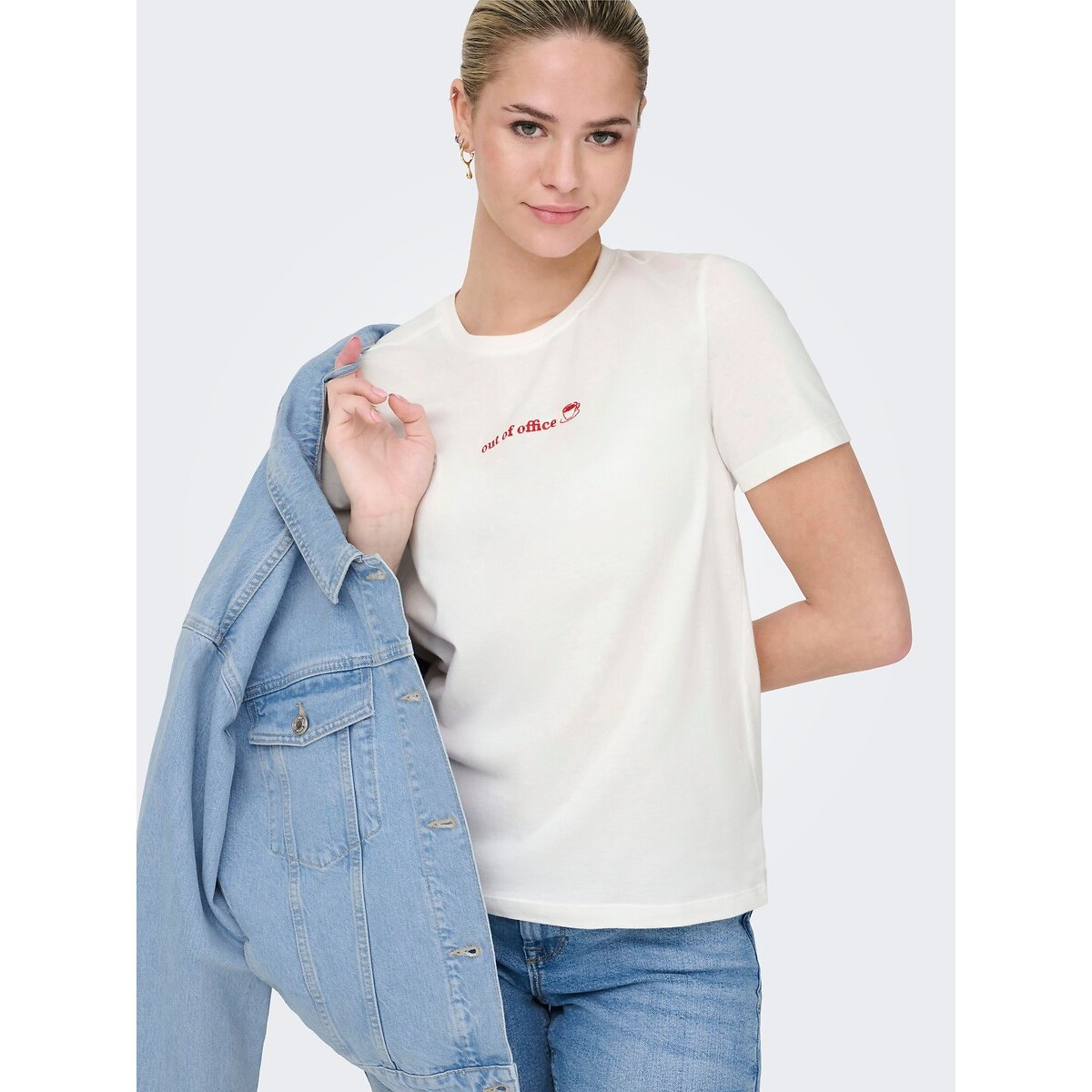 Only T-Shirt With Chest Inscription And Short Sleeves Women's White/Red Large
