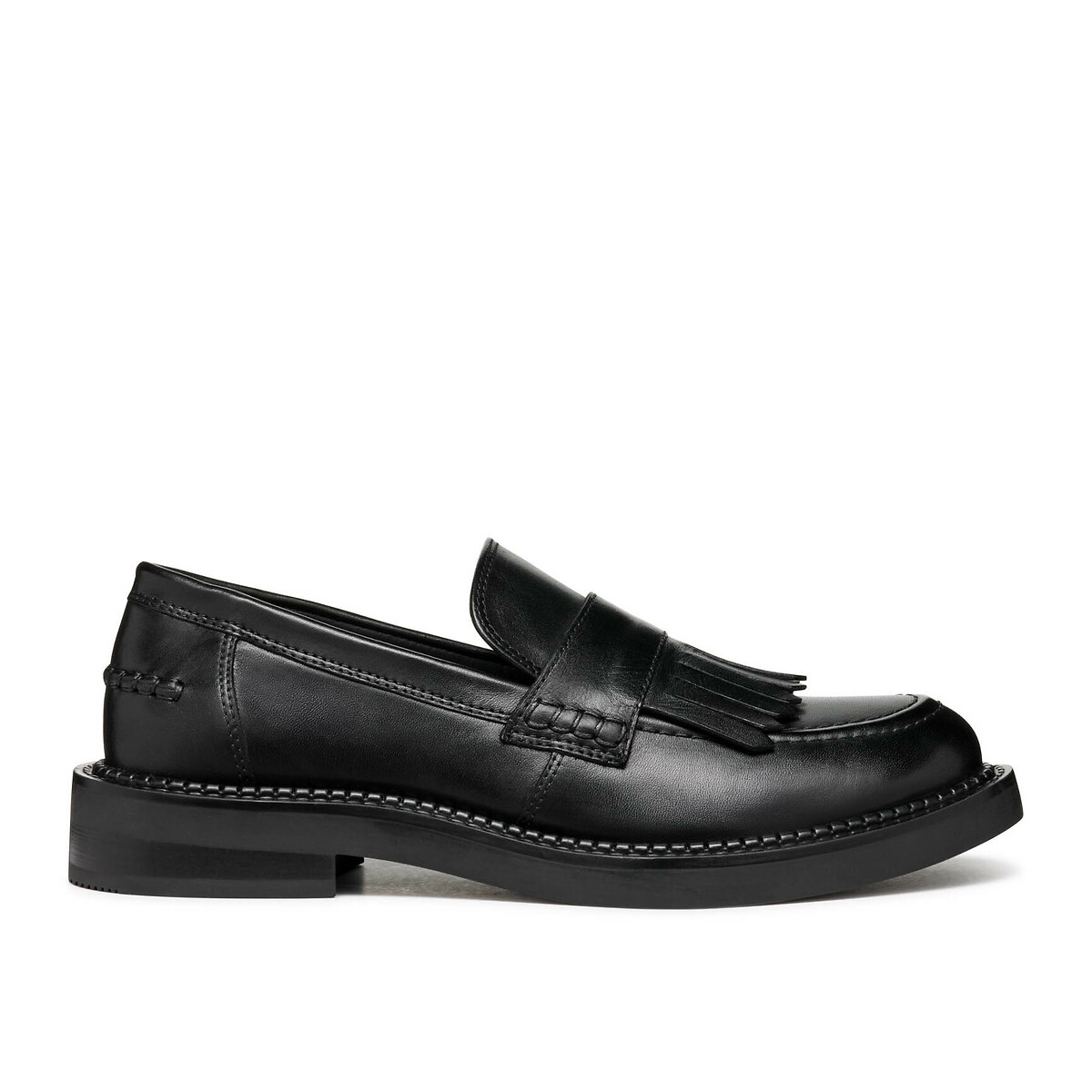 Geox Women's Black Serilda Fringed Loafers In Breathable Leather Size 37 (4)