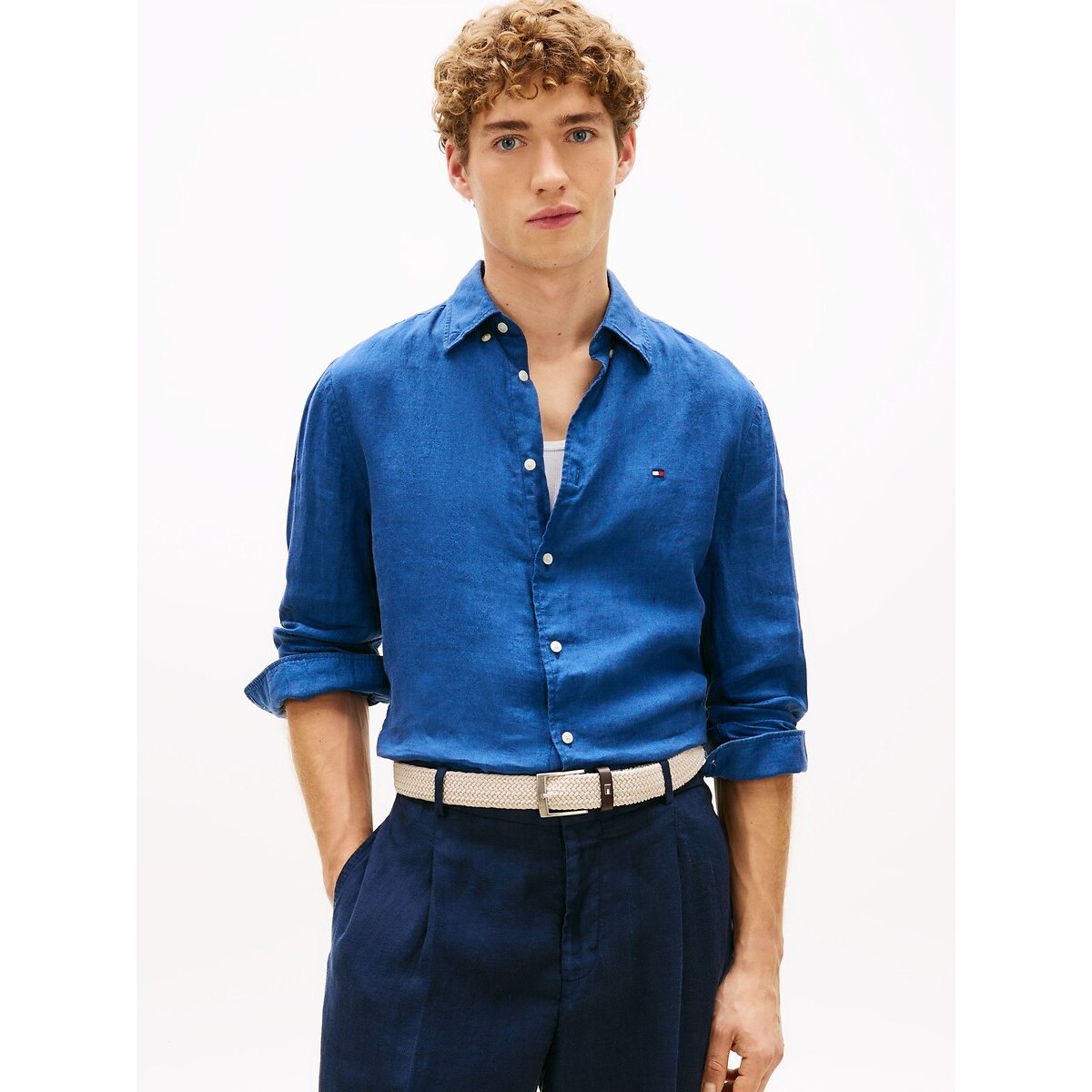 Tommy Hilfiger Linen Shirt Men's Denim Blue Medium