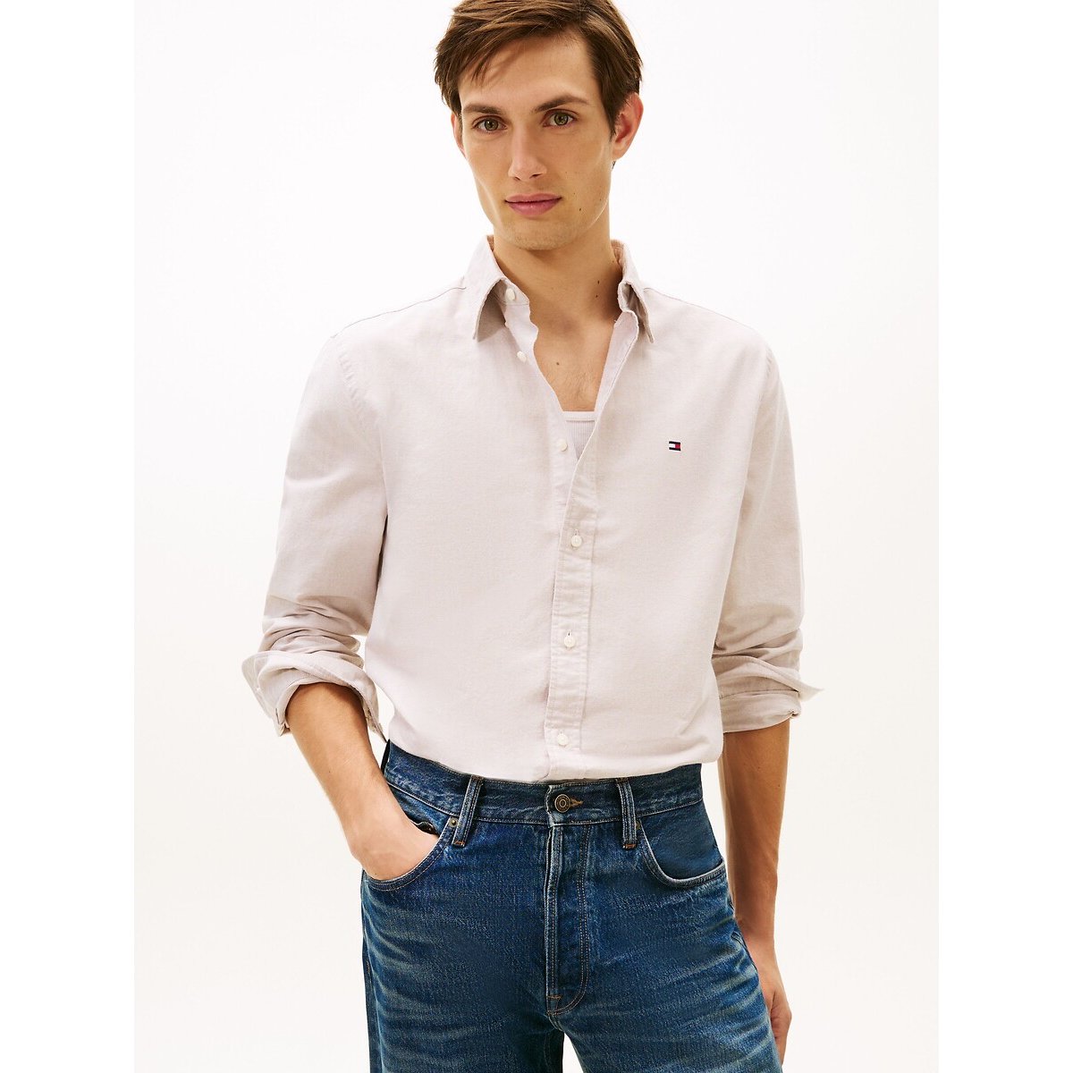 Tommy Hilfiger Regular Fit Buttoned Shirt Men's Beige Xxl