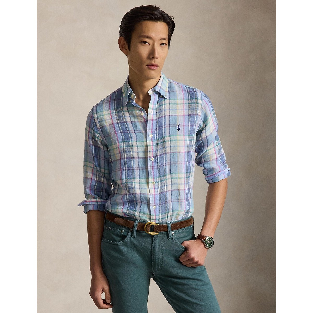Polo Ralph Lauren Linen Shirt Men's Blue Checks Extra Large