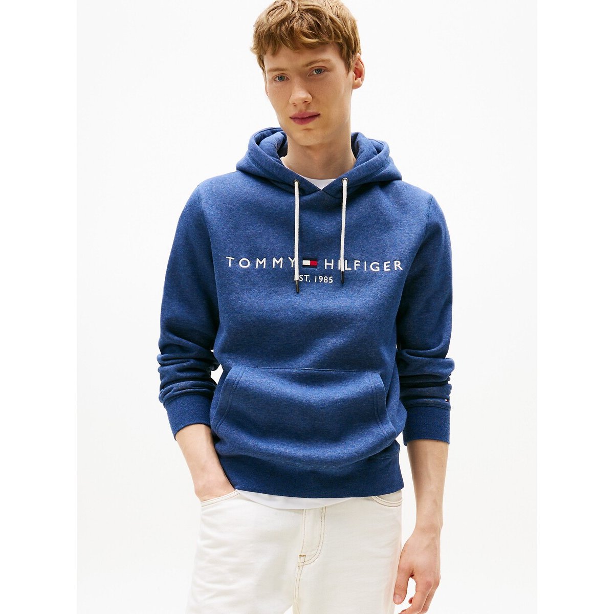 Tommy Hilfiger Tommy Logo Hoodie With Embroidered Logo In Cotton Mix Men's Indigo Extra Large