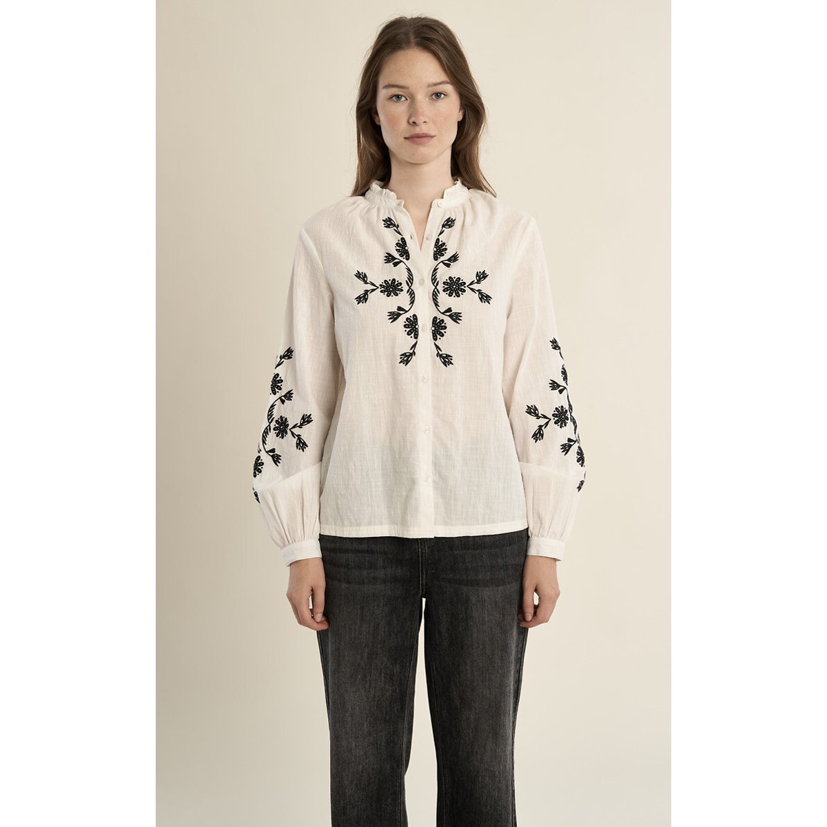Molly Bracken Embroidered Long Sleeve Blouse Women's White Small