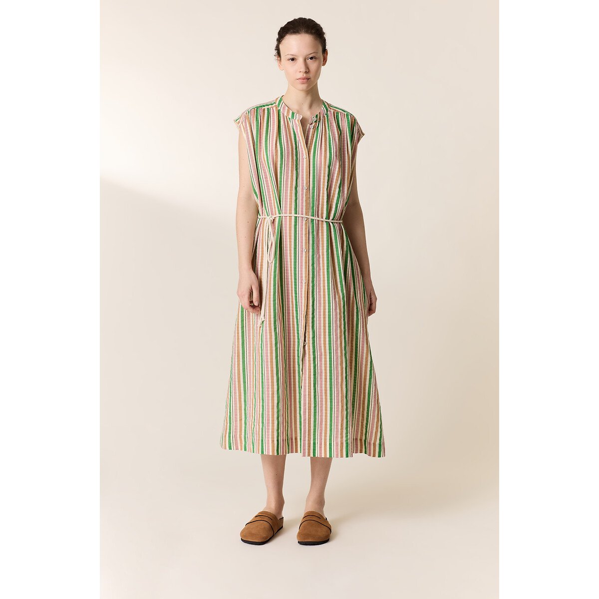 Leon & Harper Richie Striped Shirt Dress With Short Sleeves Women's Multi-Coloured Small