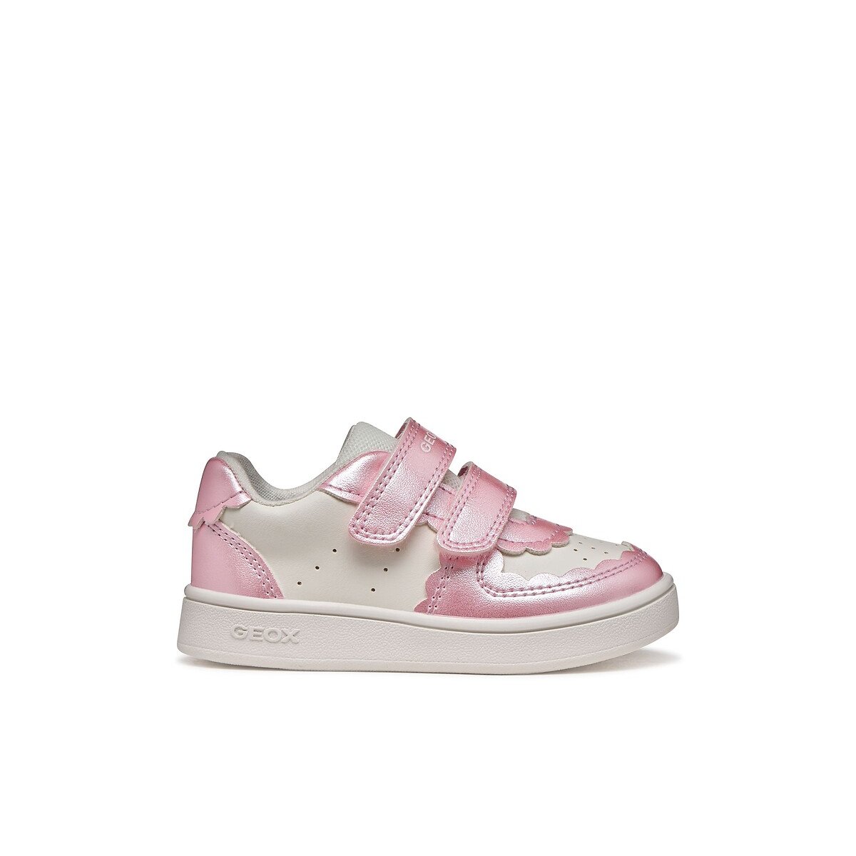 Geox Ecylpyer Breathable Trainers With Touch 'N' Close Fastening White/Pink Size 21 (4.5) Kids