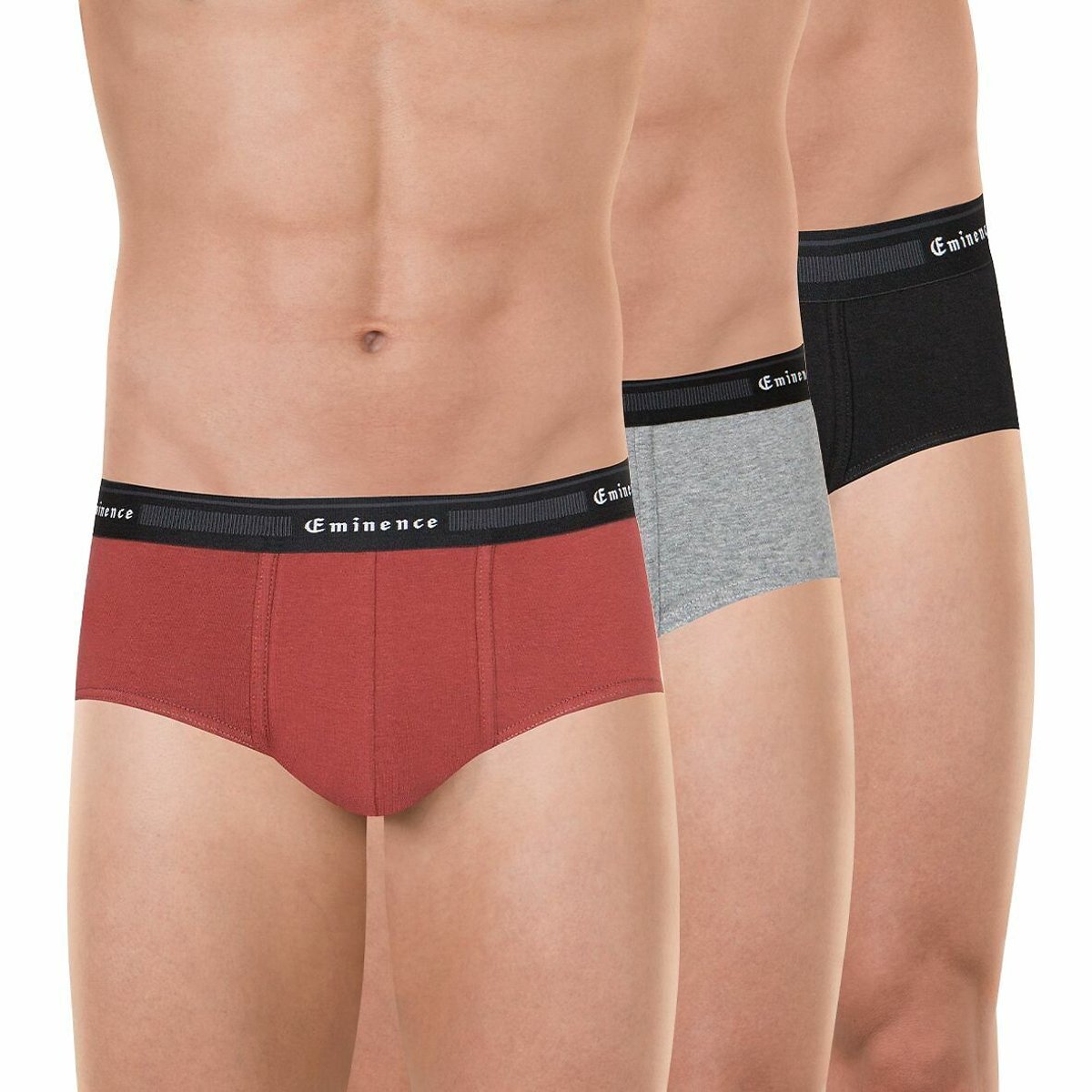 Eminence Pack Of 3 Tailor Briefs Men's Black+Grey+Orange Large