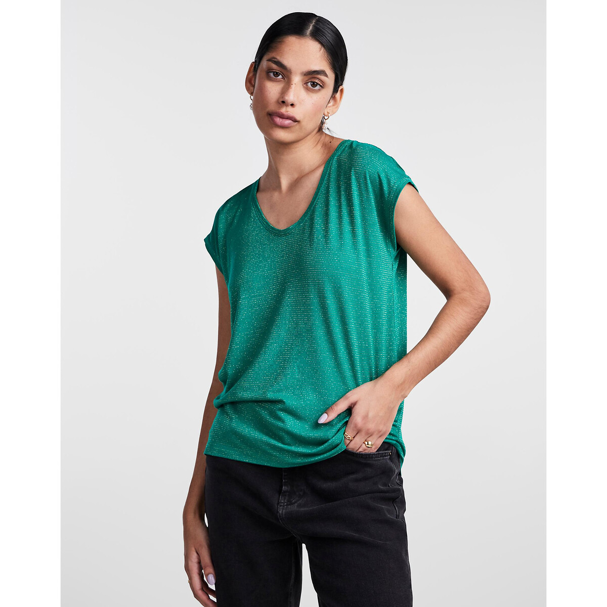 Pieces T-shirt Met Glanzend Effect