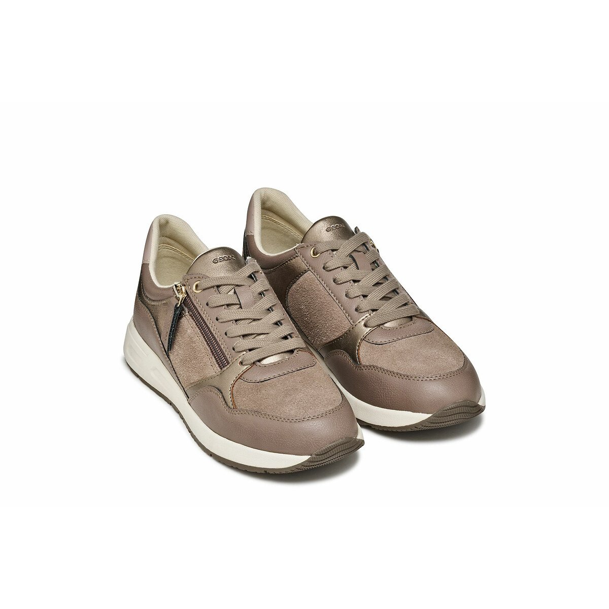 Geox Women's Taupe Bulmya Breathable Zipped Trainers Size 39