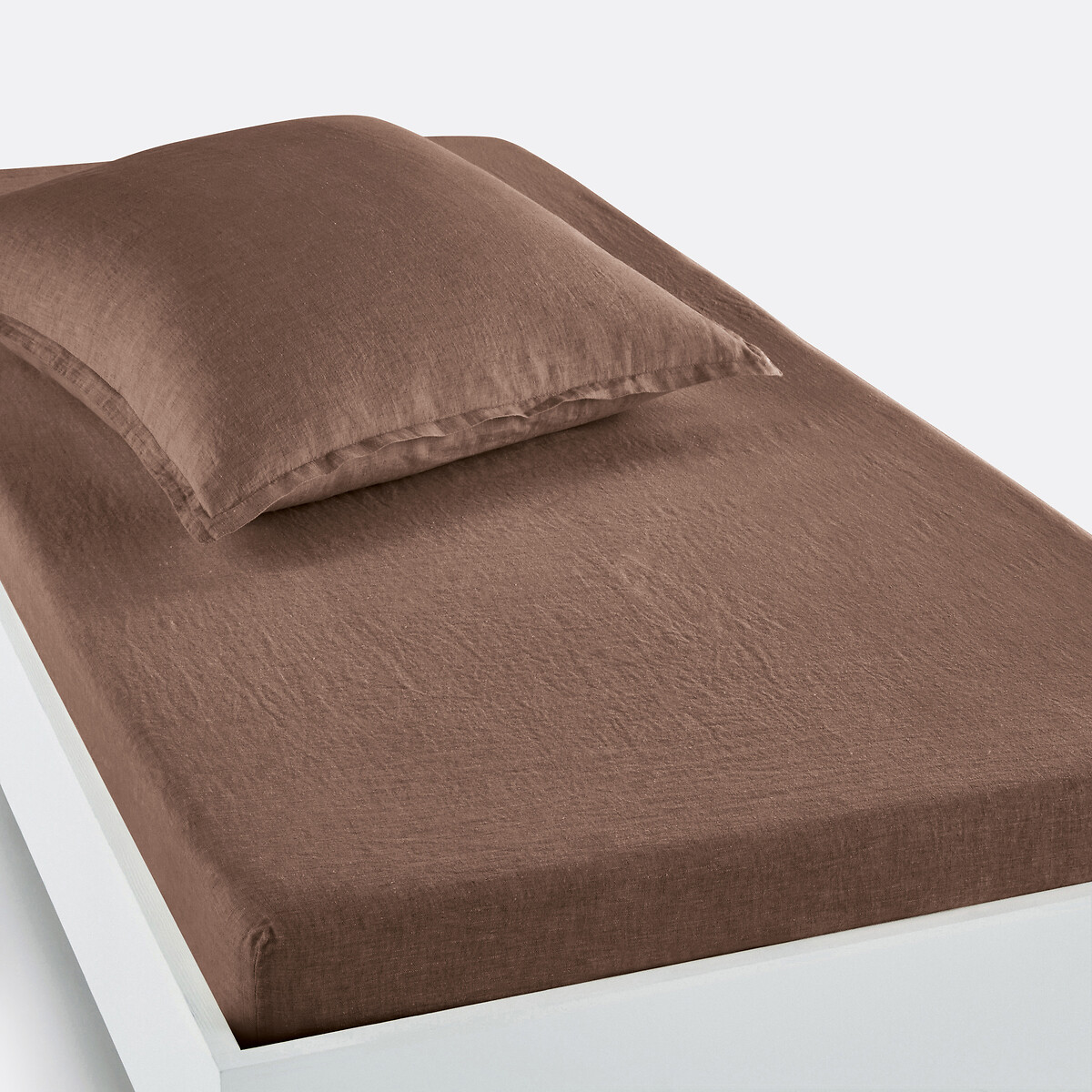 La Redoute Interieurs Linot 30Cm High Washed Linen Child's Fitted Sheet Unisex Bark Single (90X190cm)