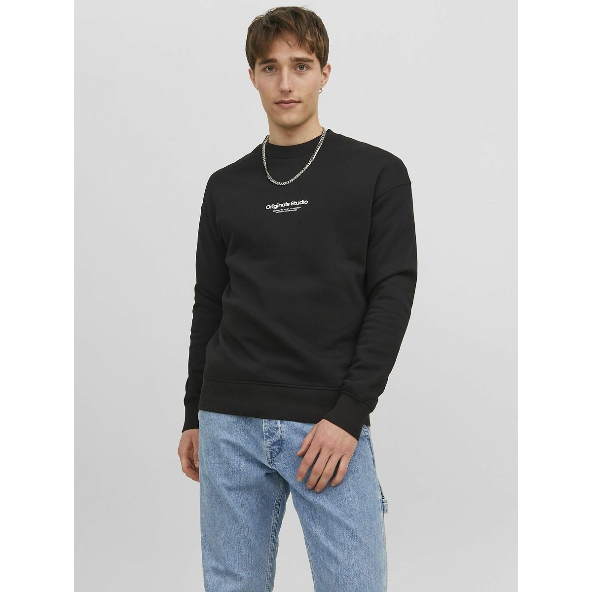 Jack & Jones Black Logo Print Sweatshirt In Cotton Mix And Loose Fit With Crew Neck Medium - Image 1