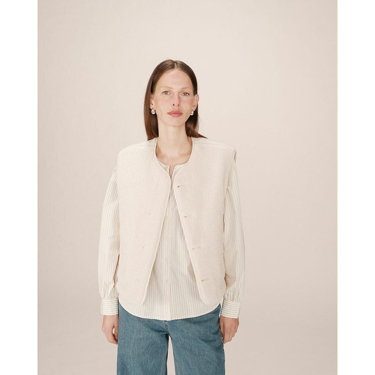Chaqueta sin mangas reversible SETH Mujer Talla L. Color Beige