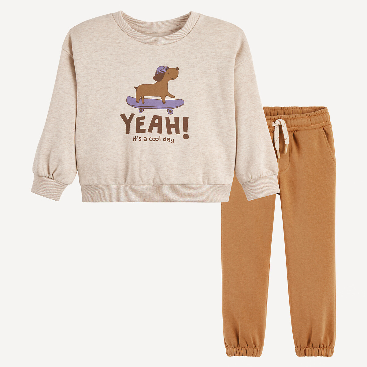 La Redoute Collections Sweatshirt/Joggers Outfit Camel/Ecru 2Y (86Cm)