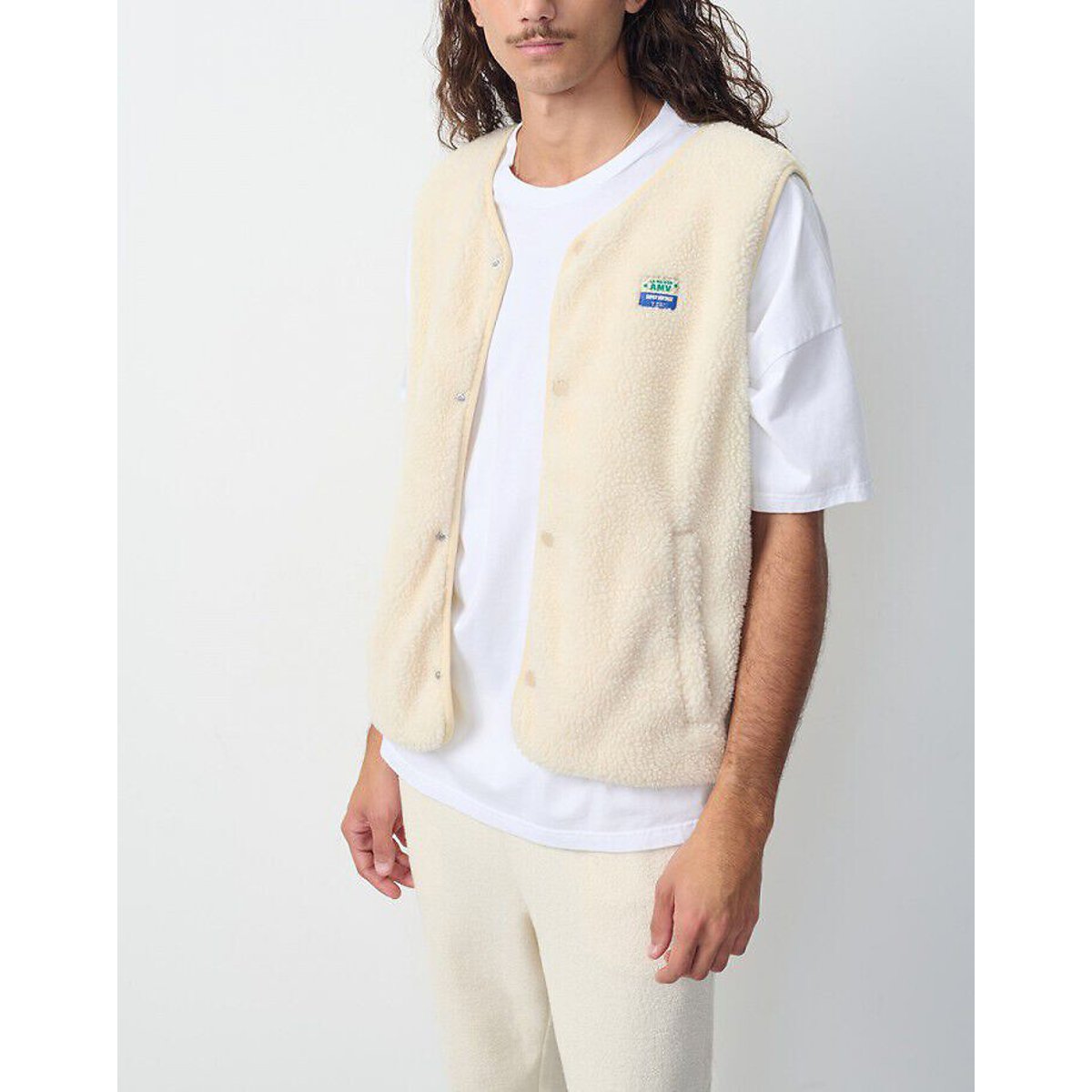 American Vintage Hoktown Short Straight Fit Sleeveless Jacket Men's Ecru Large