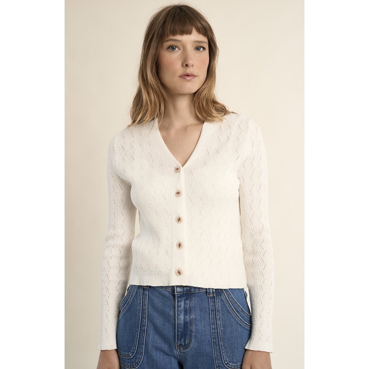 Molly Bracken Buttoned V-Neck Cardigan Women's White Extra Large