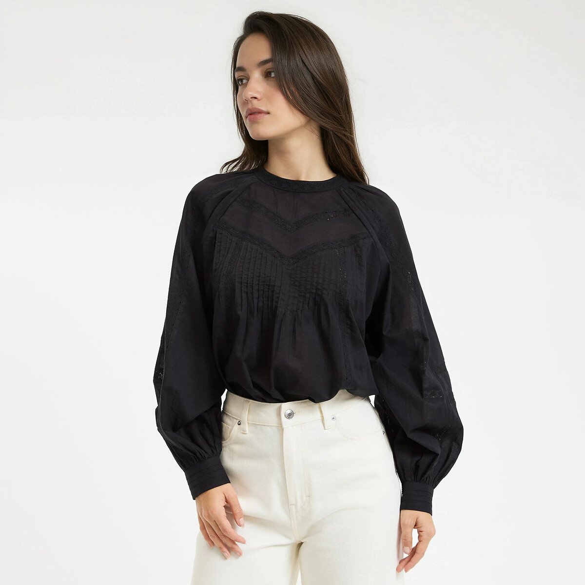 La Redoute Collections Blusa de cuello redondo, con motivos bohemios bordados.