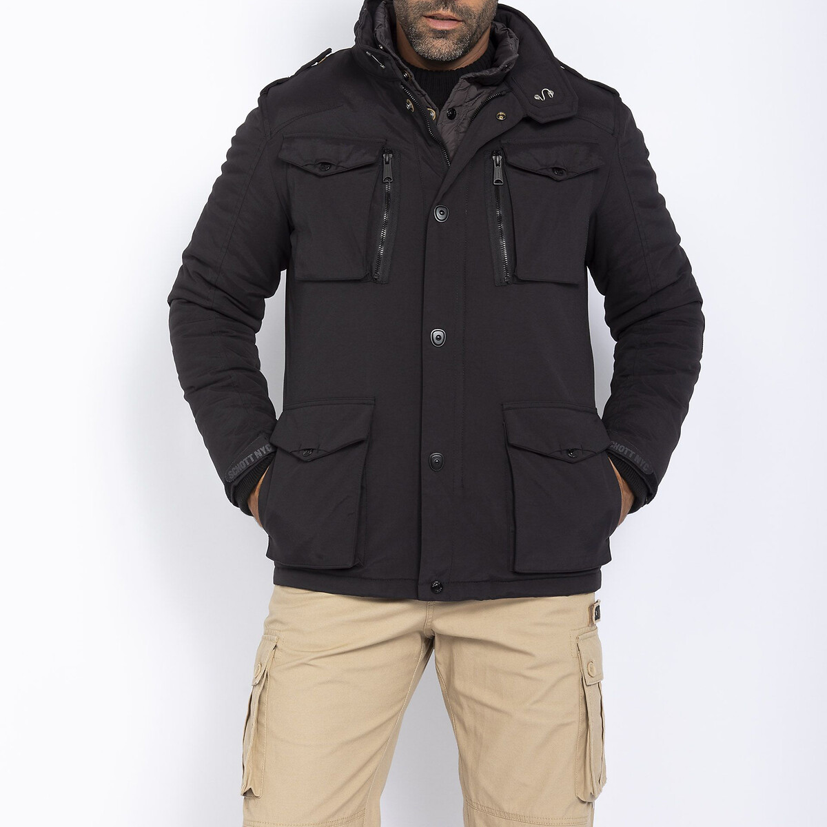 Schott Field Mid-Length Mid-Season Jacket Men's Black Small