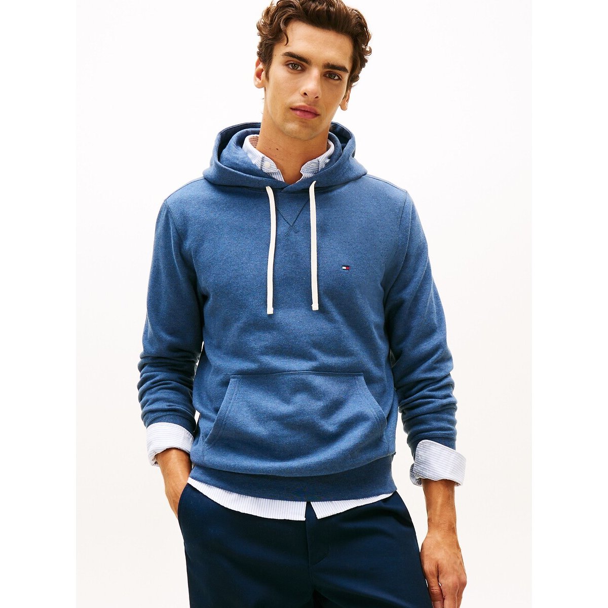Tommy Hilfiger Fleece Hoodie With Embroidered Flag Men's Sea Blue Medium