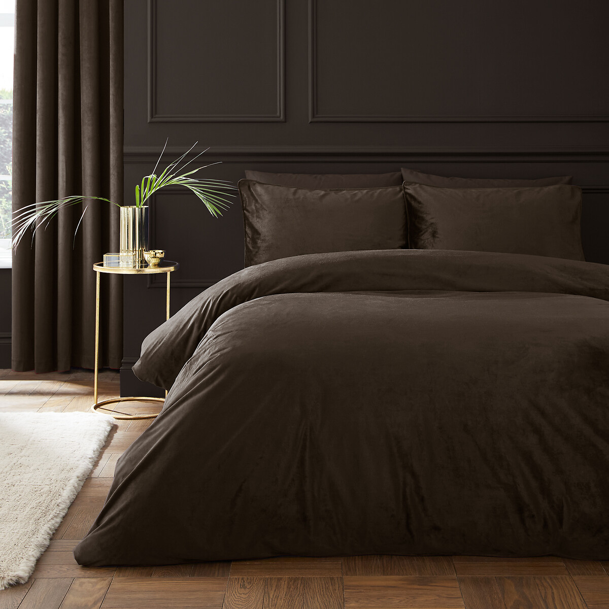 Catherine Lansfield Kingsley Soft Matt Velvet Duvet Cover Set Chocolate - Double - Chocolate - Image 10