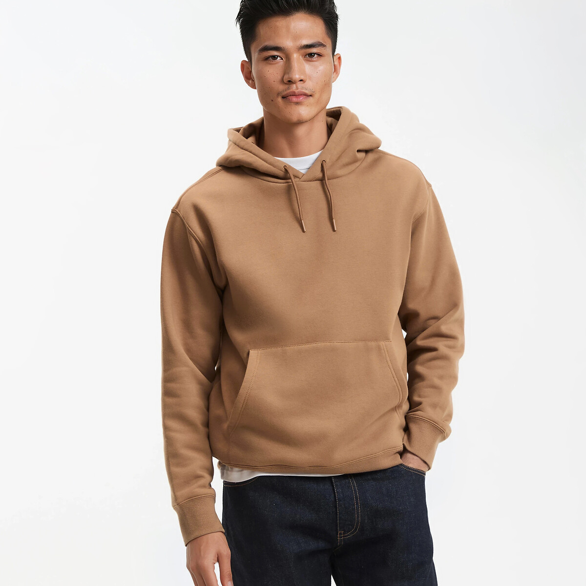 Sudadera con capucha Fit boxy Hombre Talla L. Color Beige