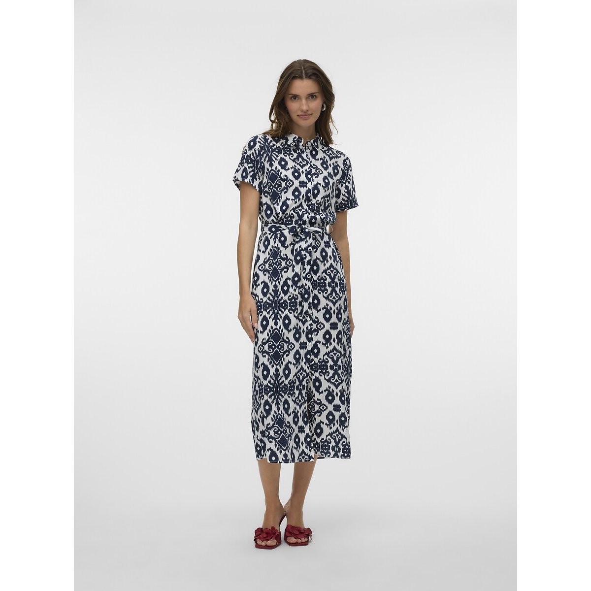 Vero Moda Printed Maxi Dress With High Neck Women's Navy Print Extra Small