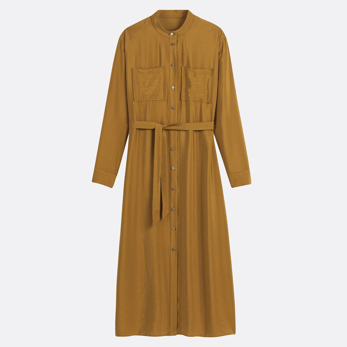 La Redoute Collections Long Straight Dress With Belt And Mandarin Collar Women's Bronze Brown Xxl