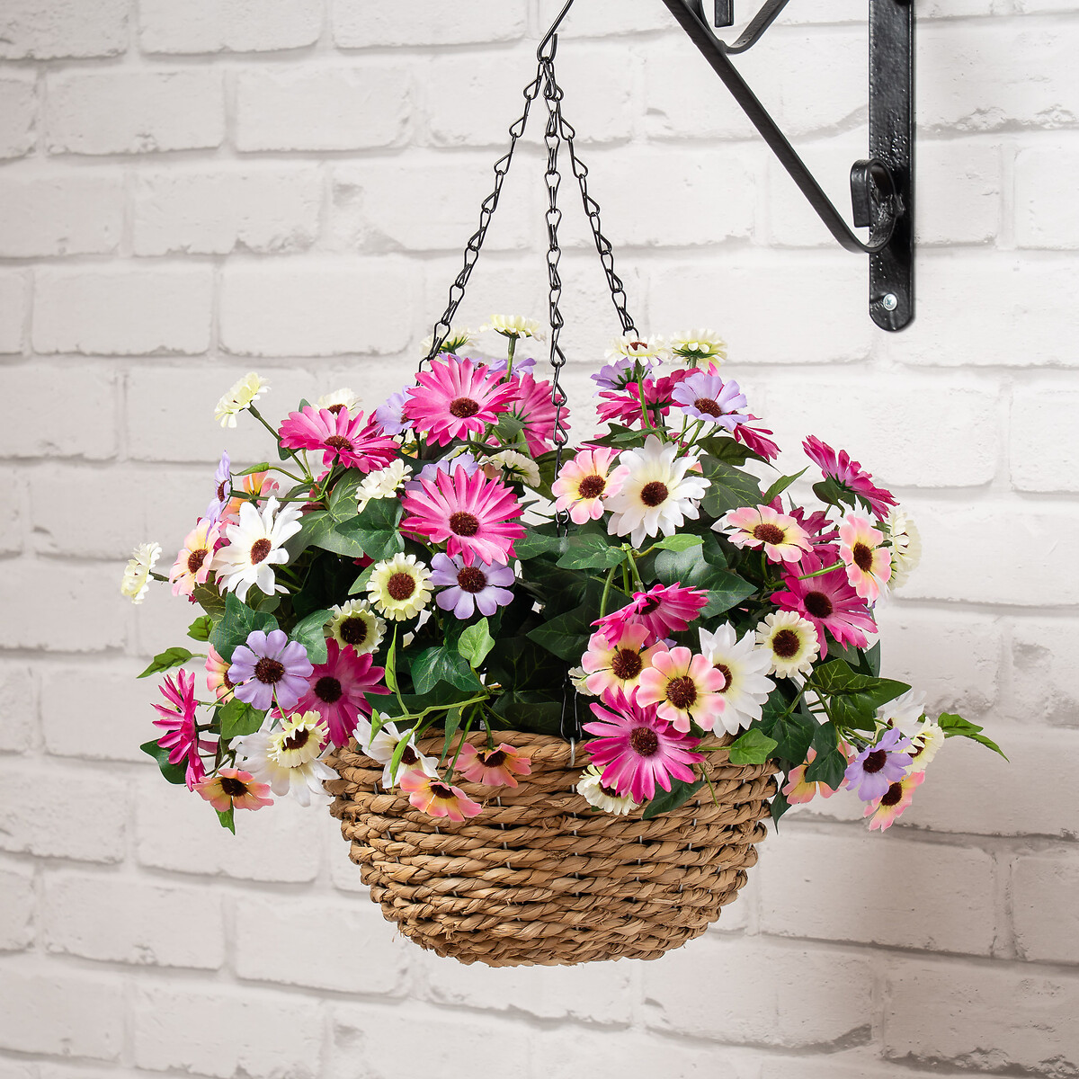 So'home Unisex White 56Cm Artificial Mixed Daisy Hanging Basket