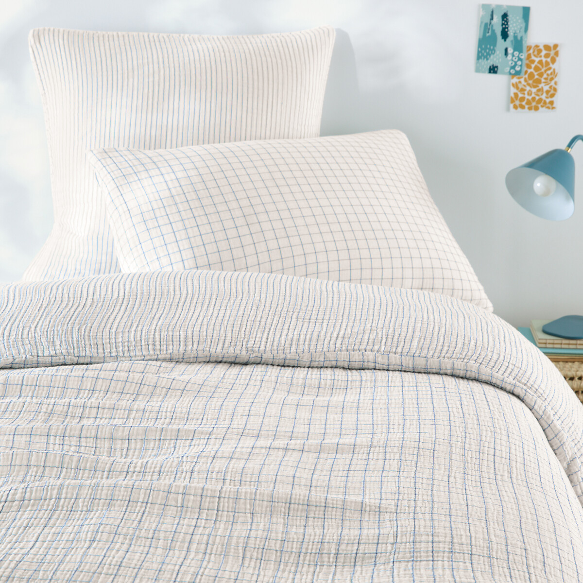 La Redoute Interieurs Cotto Cotton Muslin Child's Duvet Cover Unisex Blue/White Double (200X200cm)