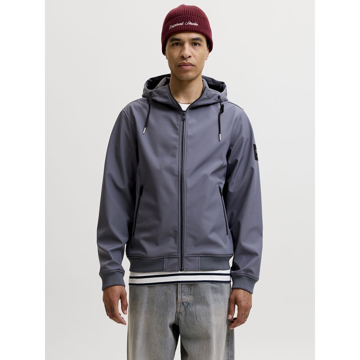 Jack & Jones Soft Shell Hooded Jacket Men's Grey Blue Xxl