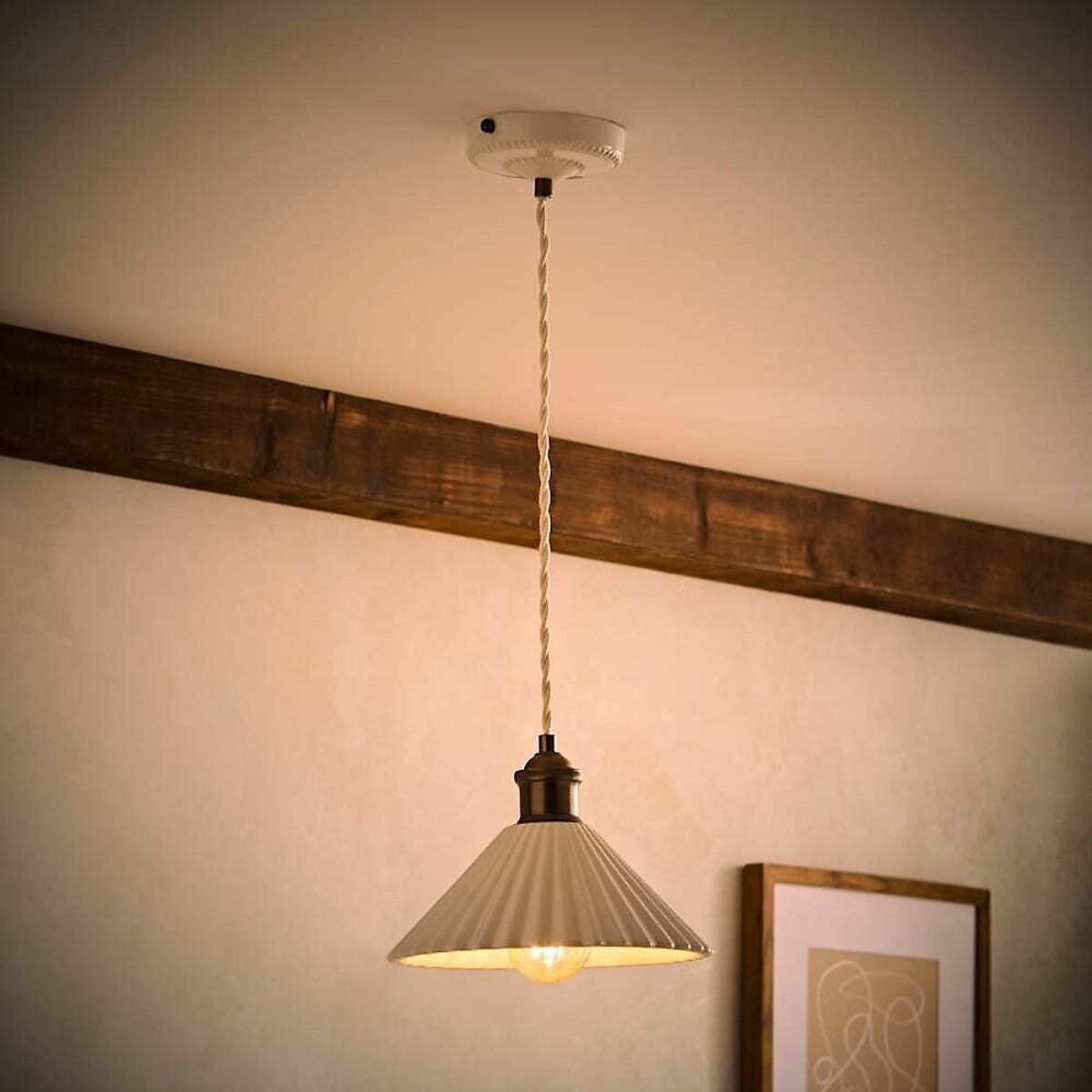 Valuelights Burford White Ribbed Ceramic Shade Led Ceiling Pendant Light With Bulb - Image 6