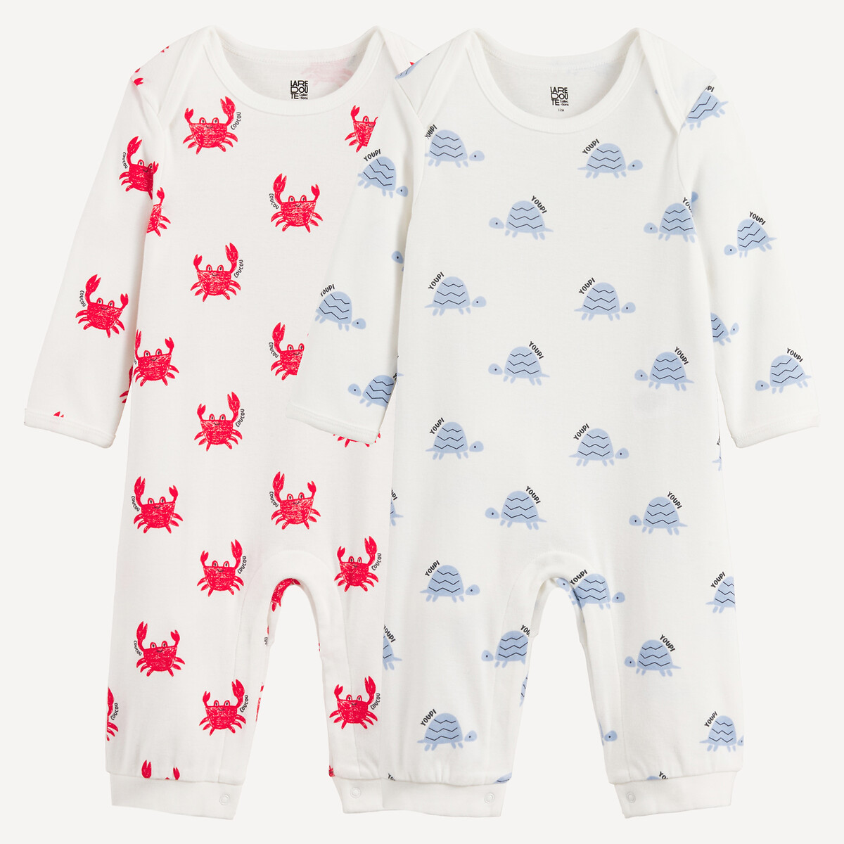 La Redoute Collections Pack Of 2 Crab And Turtle Print Cotton Footless Sleepsuits Assorted 3Y (94Cm) Newborn