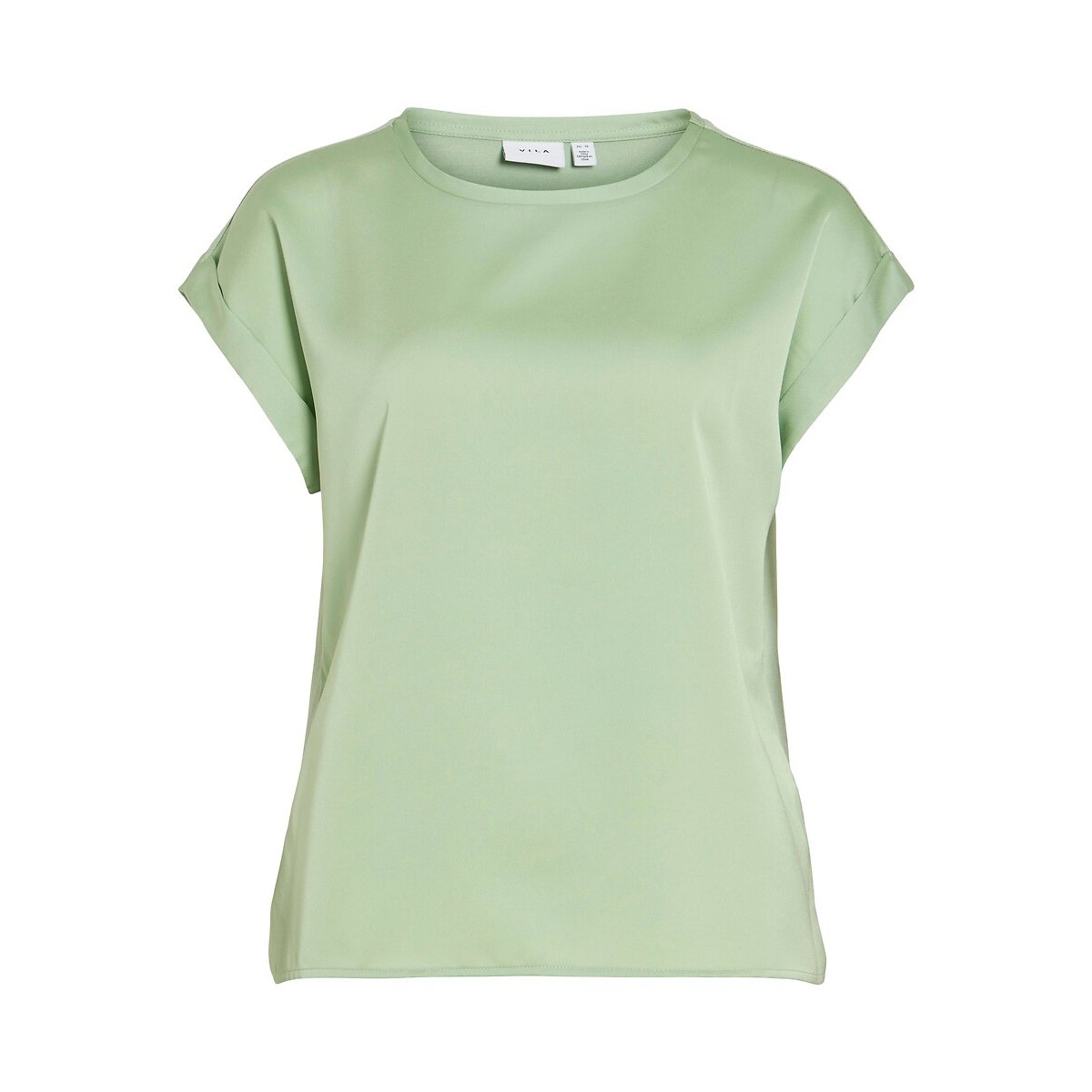 Vila Satin Crew Neck T-Shirt Women's Green Size 14