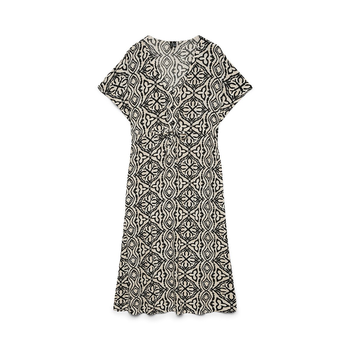 Vero Moda Bedrukte, Lange Jurk Met Korte Mouwen En Ceintuur