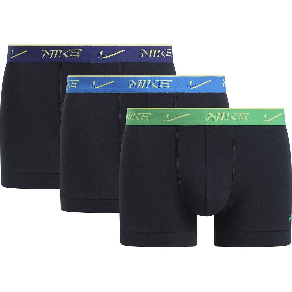 Nike Pack Of 3 Signature Plain Boxer Shorts Men's Black+Blue+Bright Blue+Green Large