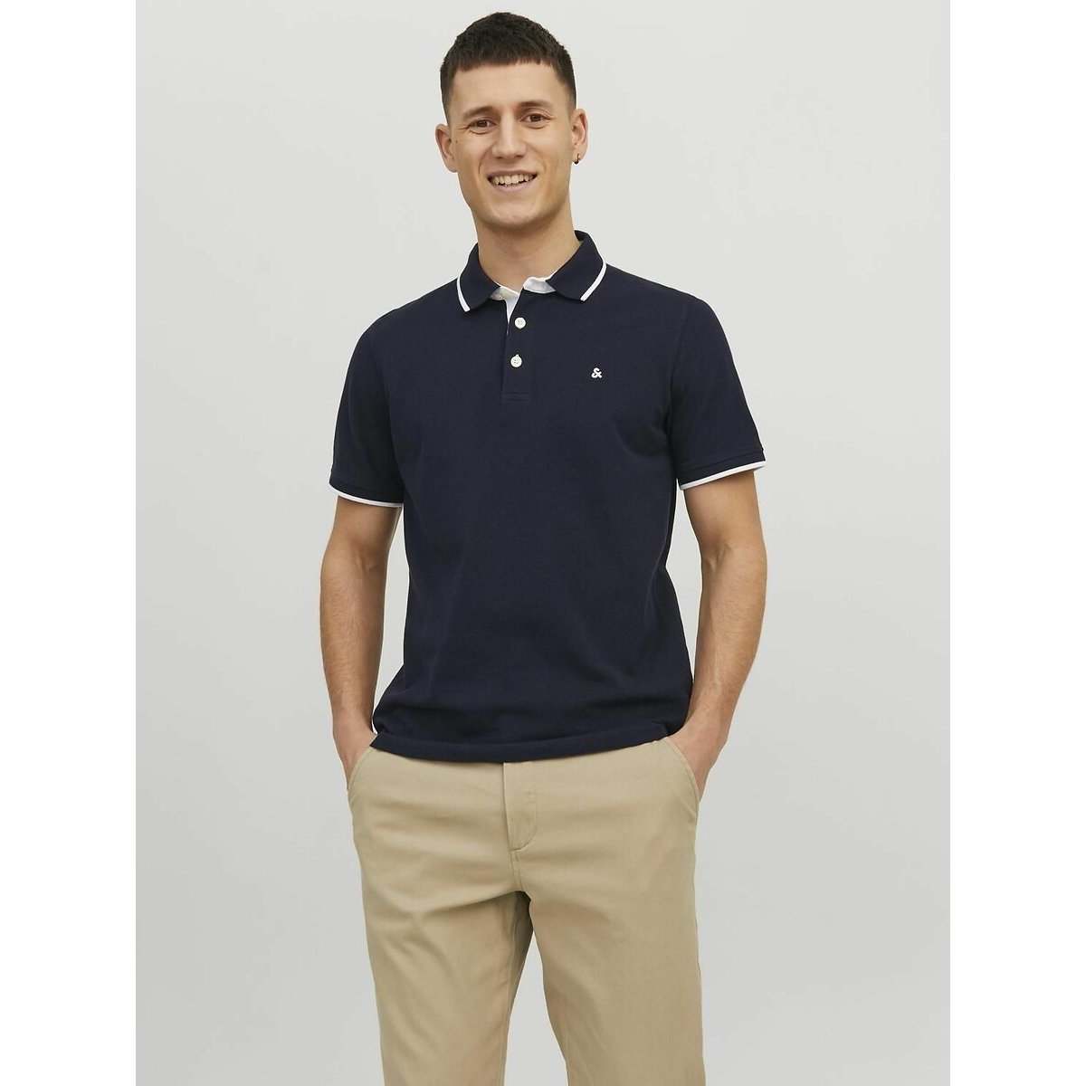 Jack & Jones Men's Dark Blue Organic Cotton Pique Polo Shirt With Short Sleeves Small